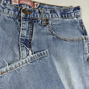 Attitude Mens Light Wash Straight Leg Denim Jeans Blue Embroidered Pockets 34x32